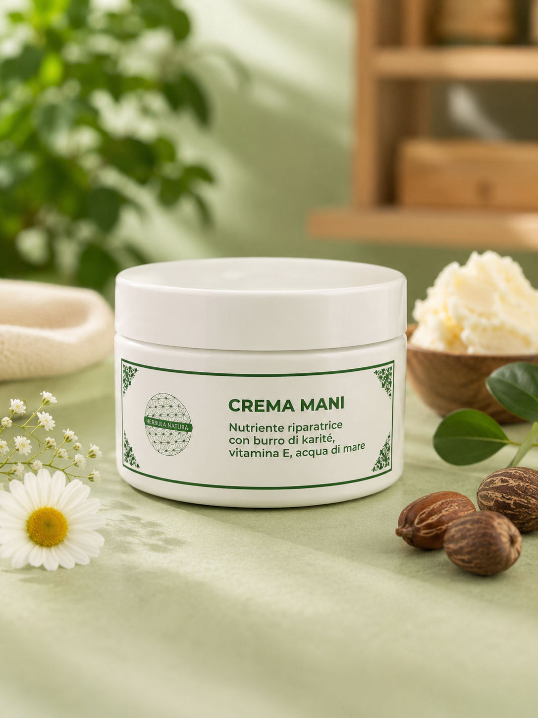 Crema Mani Nutriente e Riparatrice con Burro di Karité, Vitamina E e Acqua di Mare