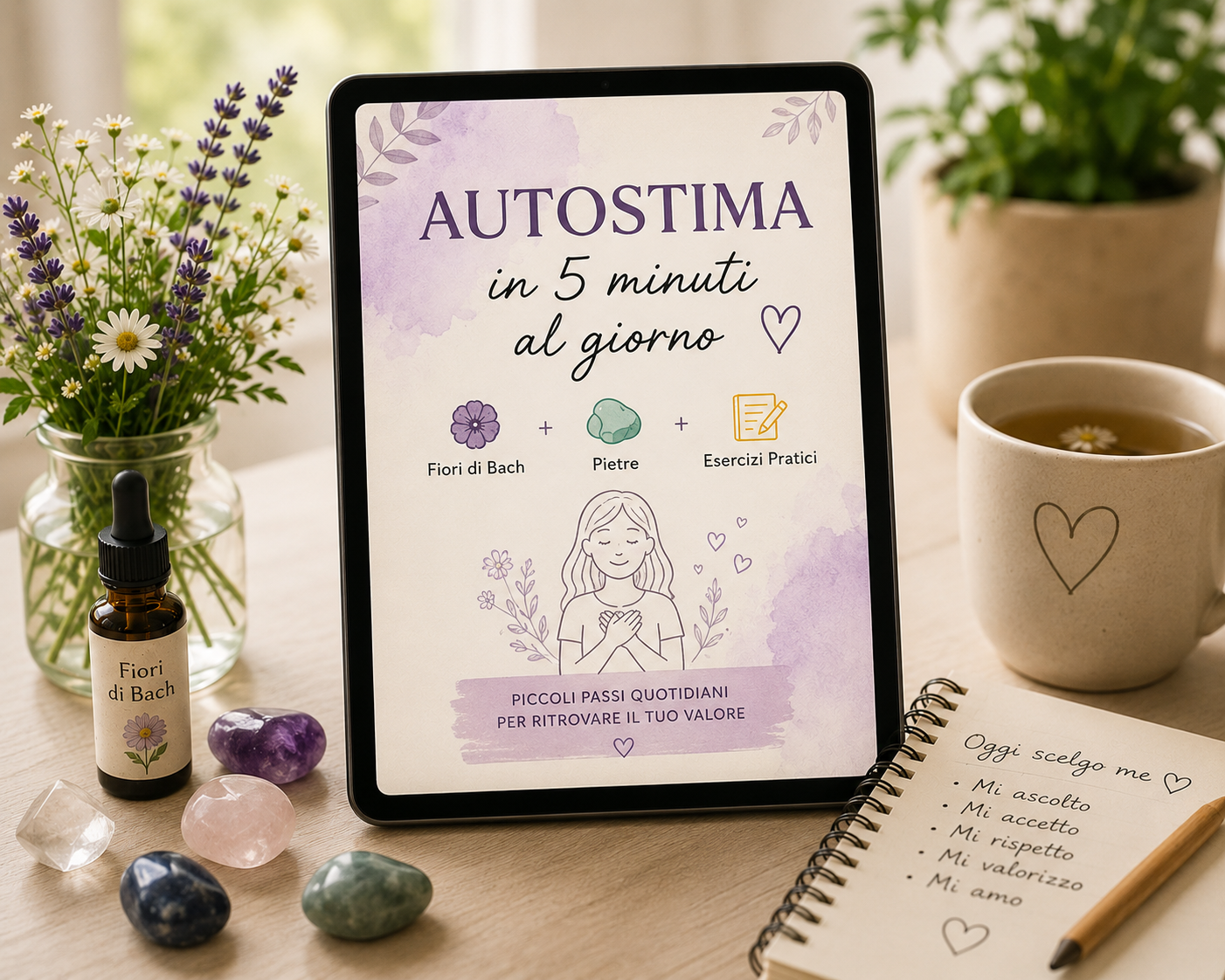 Autostima in 5 Minuti al Giorno – Ebook con Fiori di Bach, Pietre e Esercizi Pratici